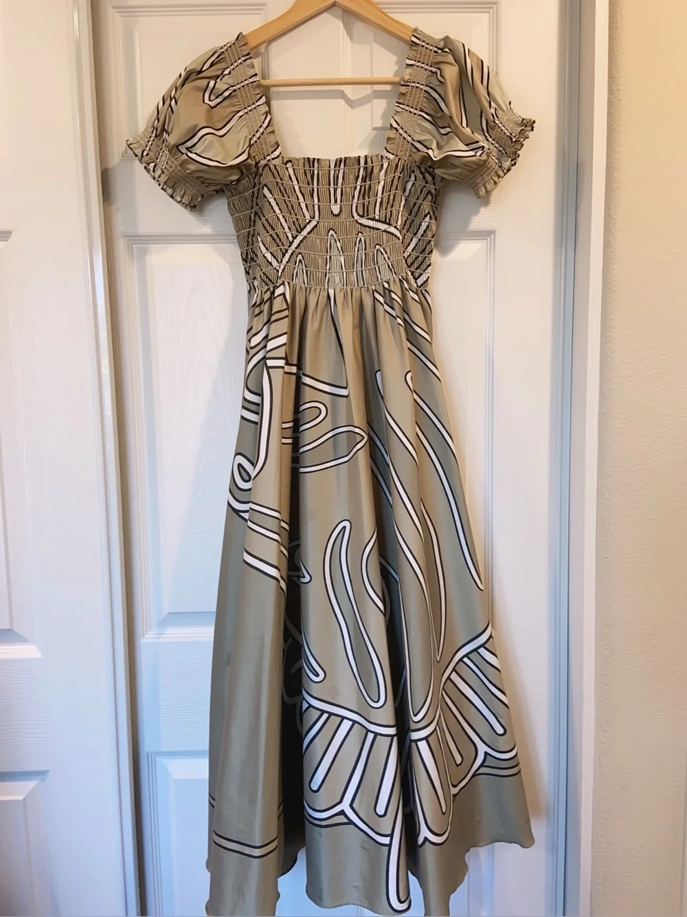 New Tory Burch Print Smocked Cotton Dress
